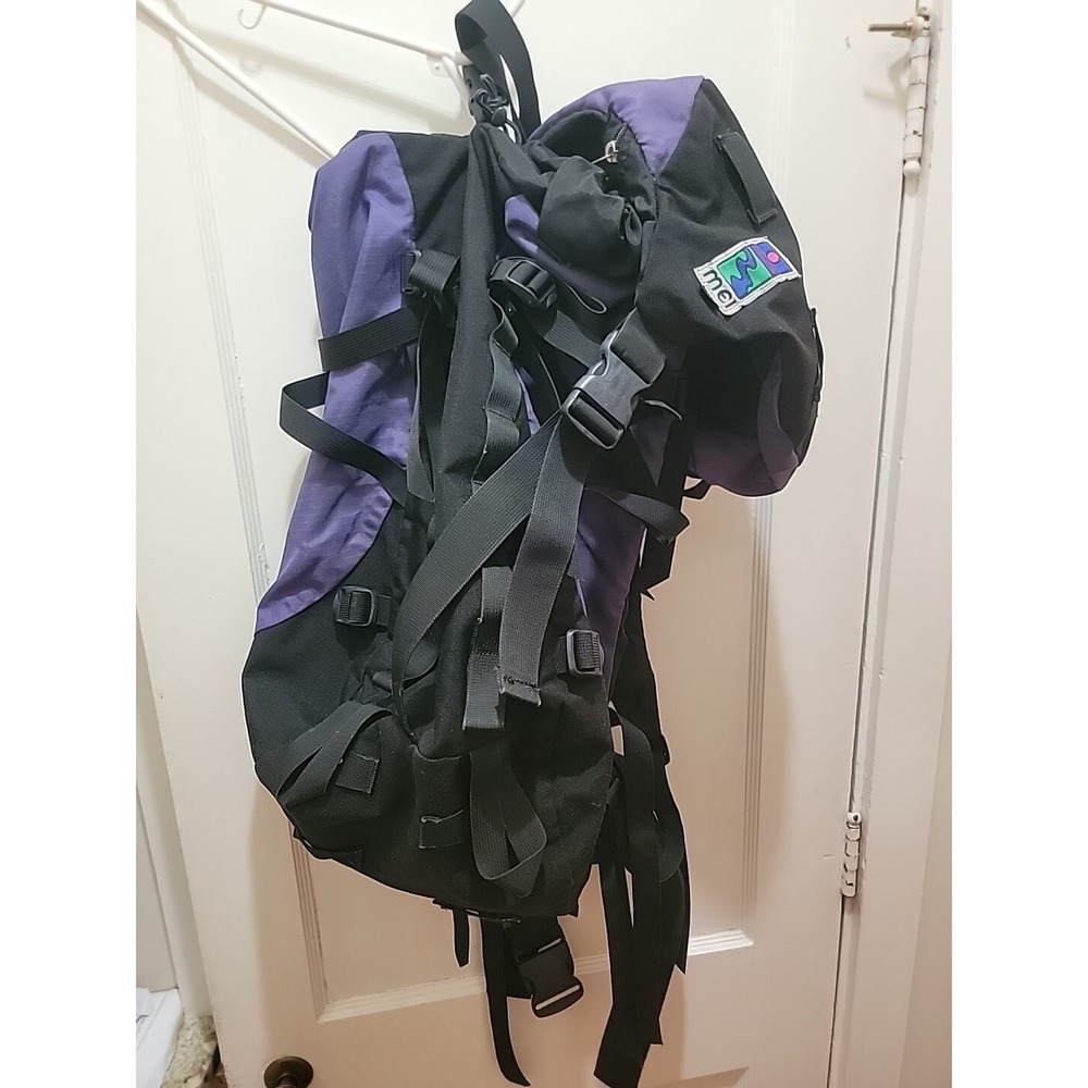 VTG MEI Duffle Bag Hiking Backpack Made in USA -  Black - Purple- Rare.  30"x15"